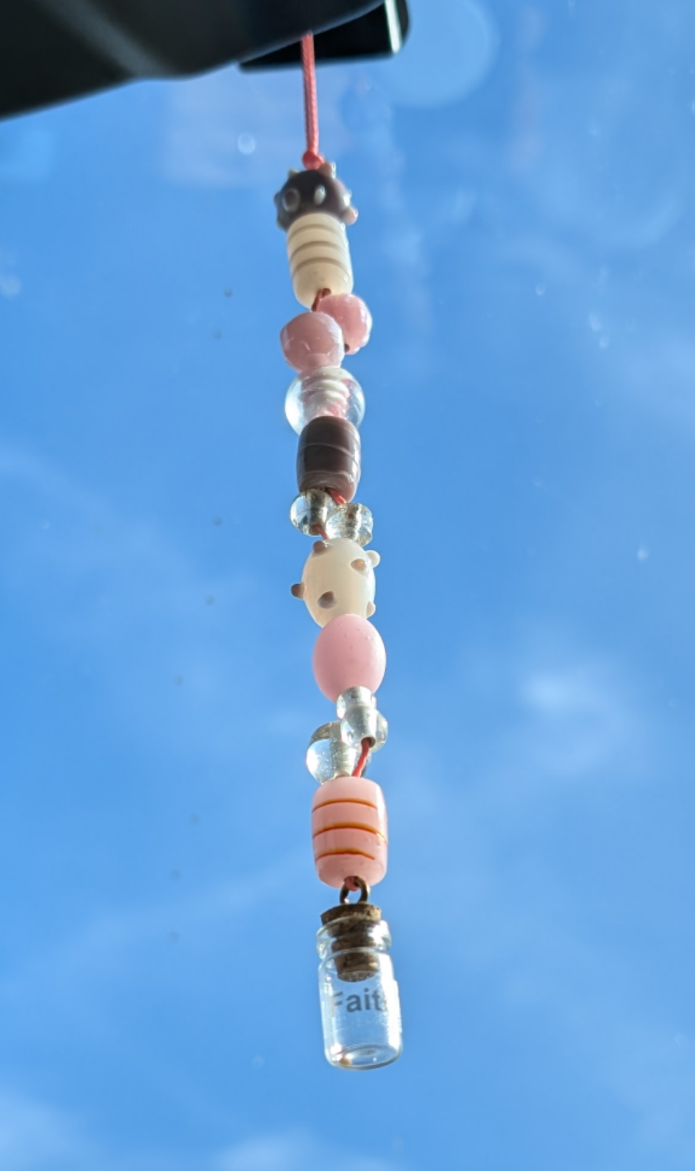 Pink glass beaded faith mustard seed sun catcher