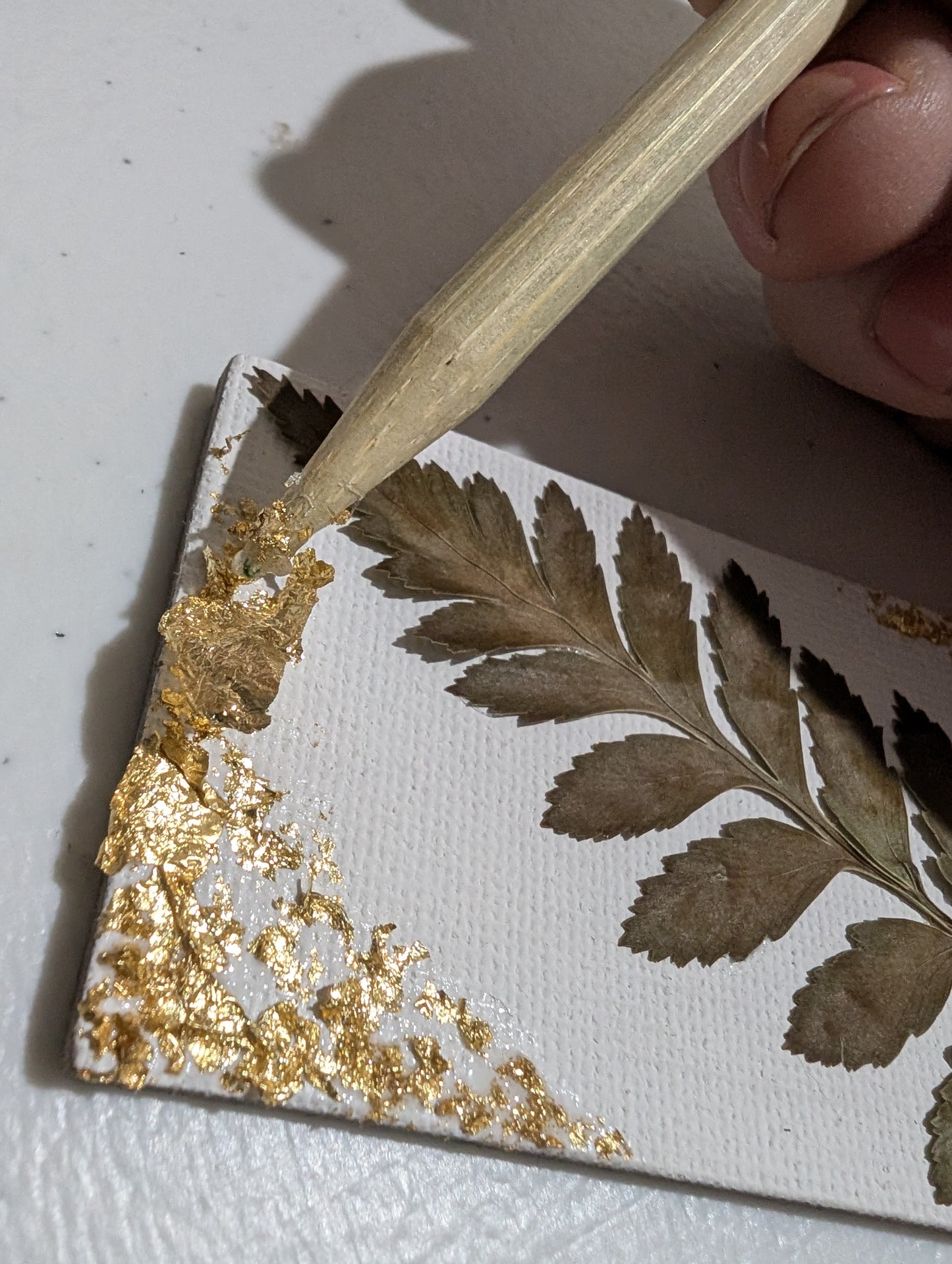 Set of 3 magnets (gold flake with real pressed leaves)