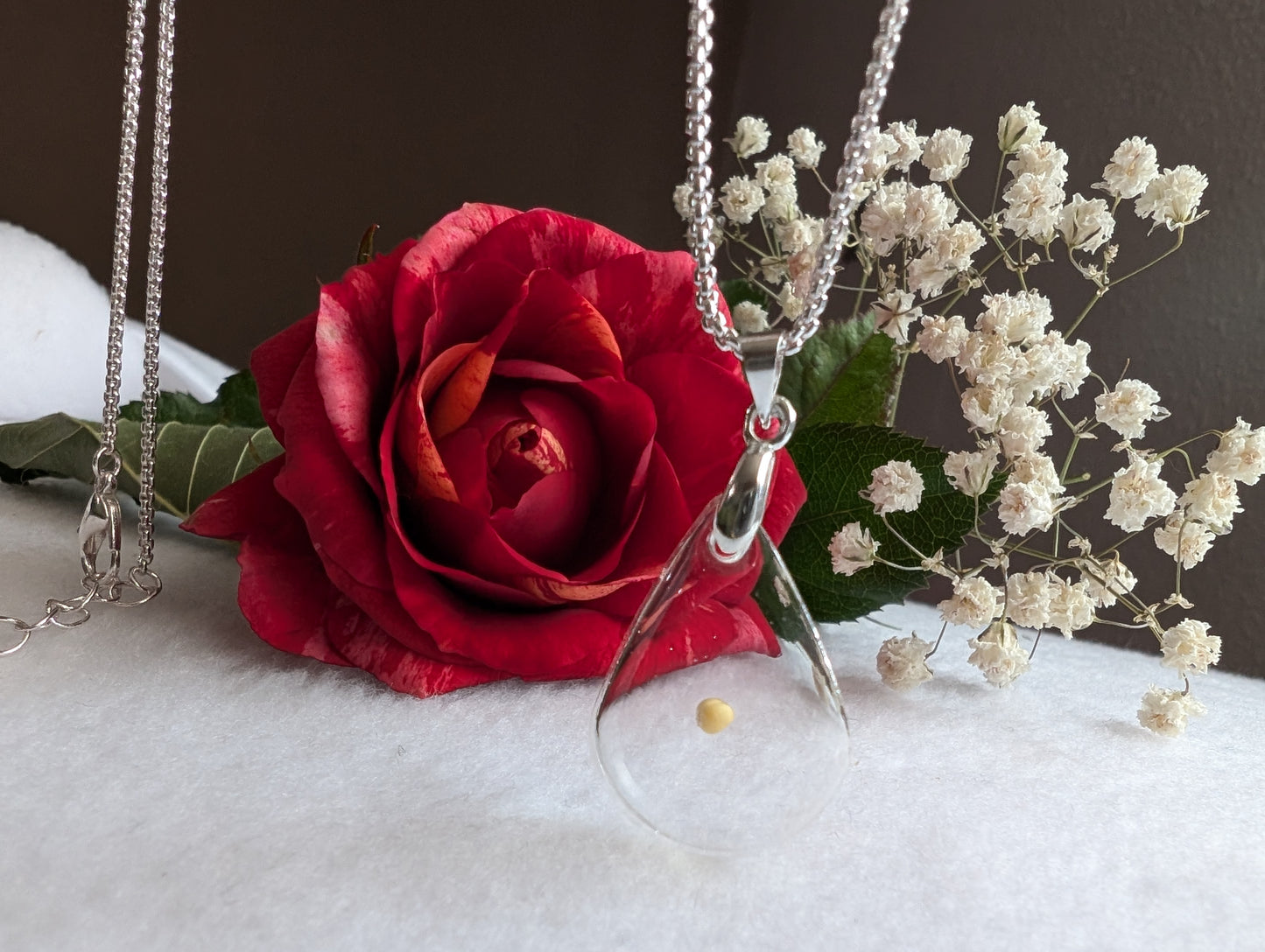 Elegant large teardrop pendant with long silver chain