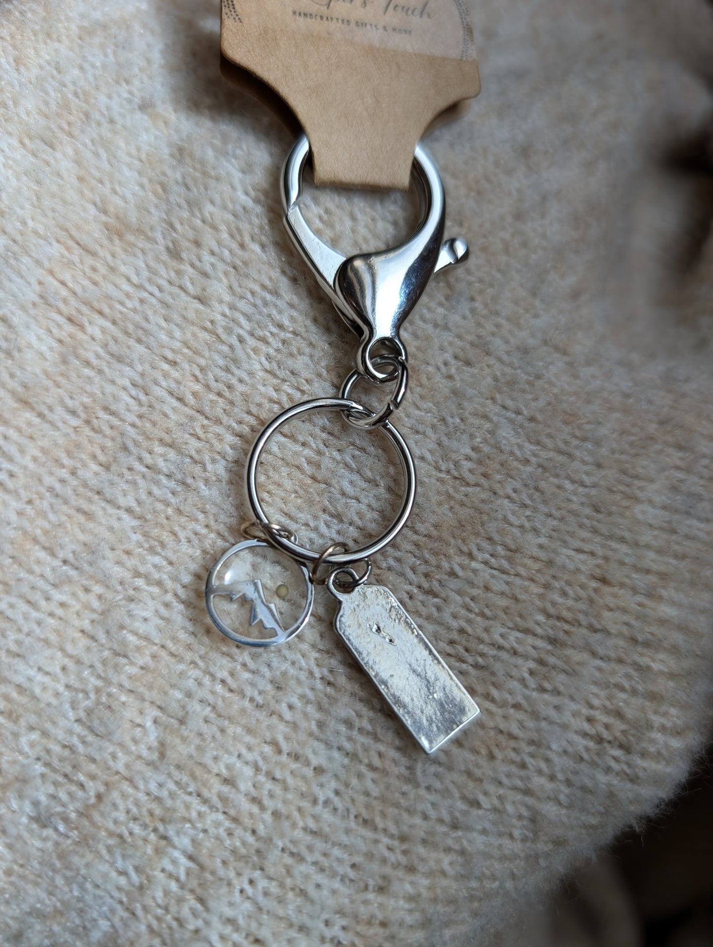 Silver faith mountain mustard seed keychain