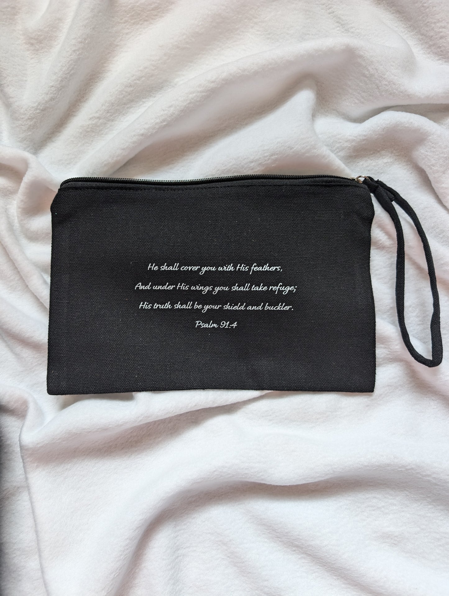 Black wristlet zipper pouch Psalm 91:4