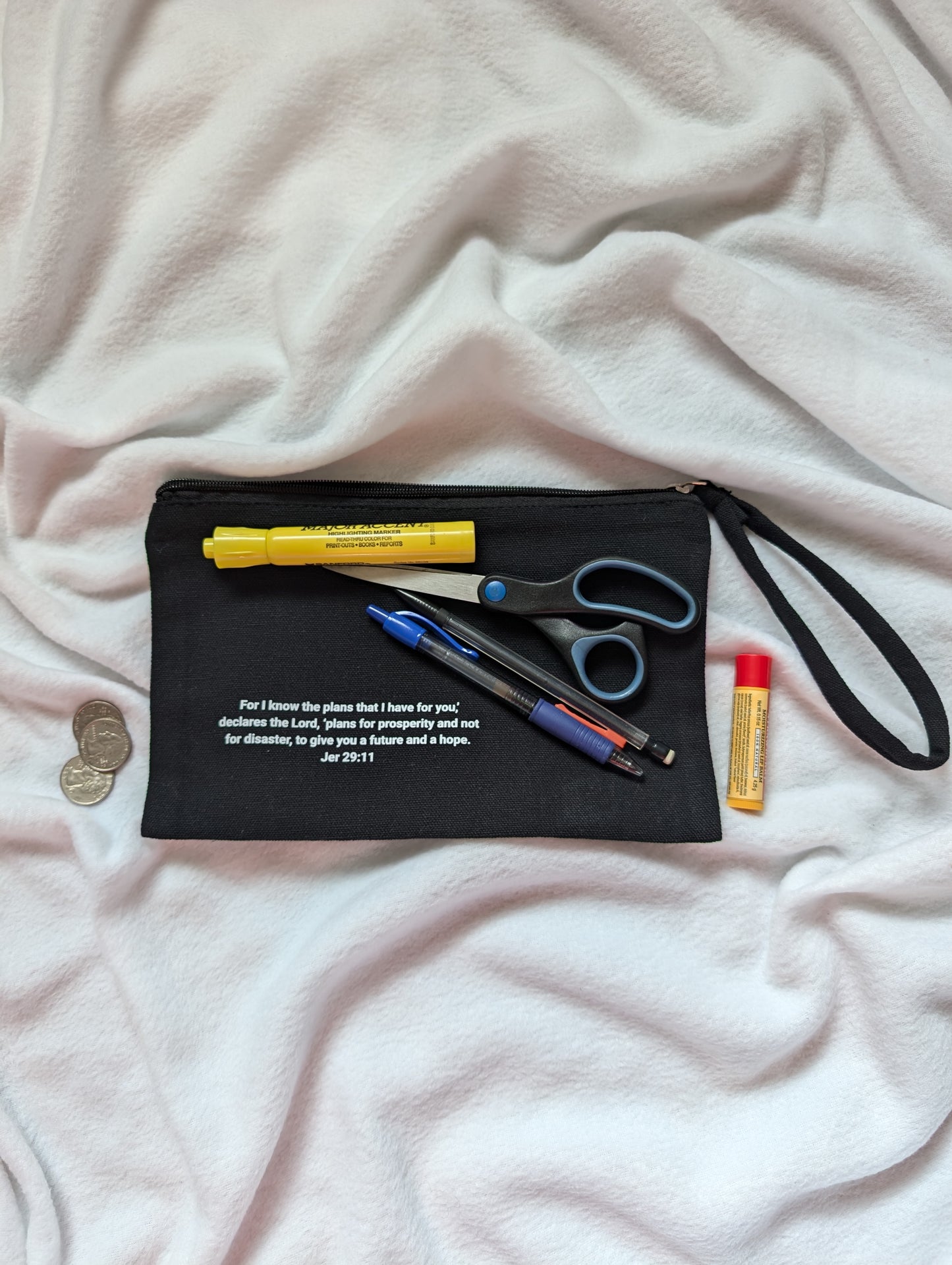 Black wristlet zipper pouch