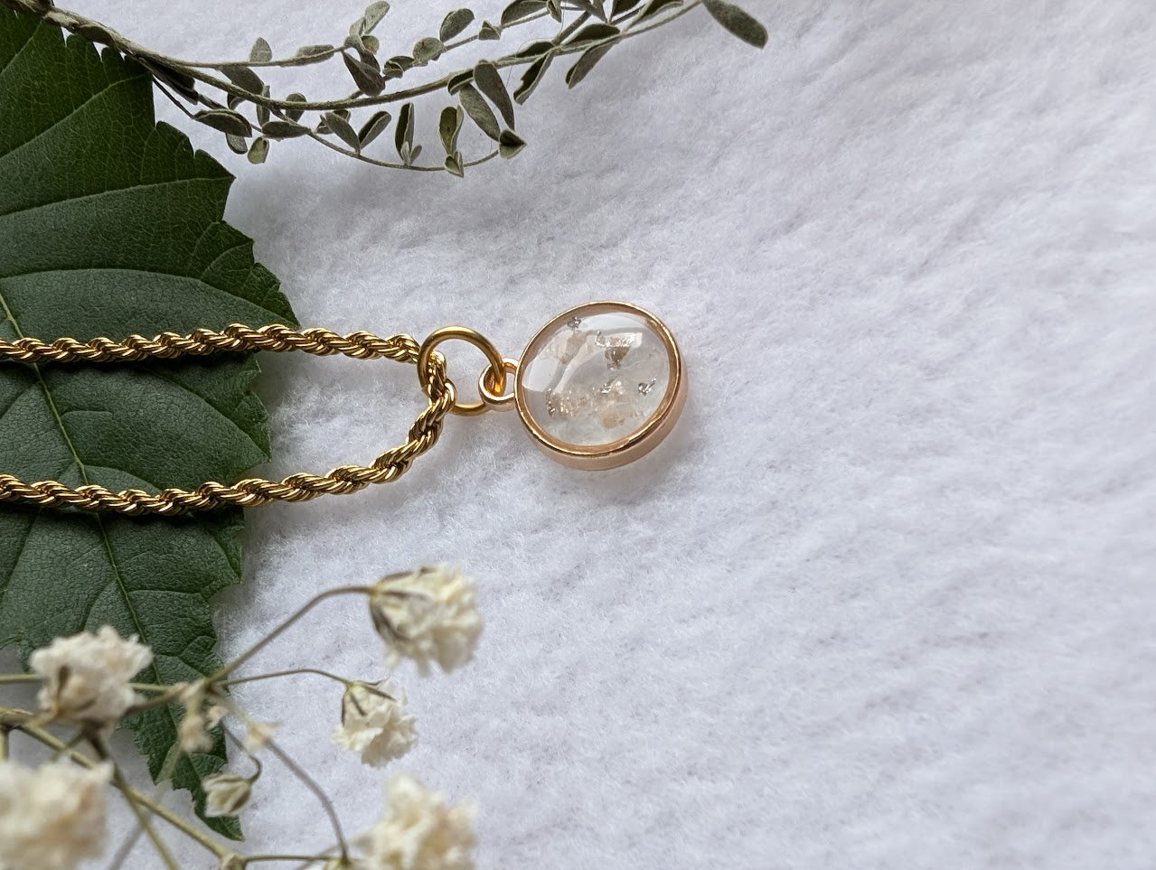 Small Gold Salt & Light Necklace with gold rope chain
