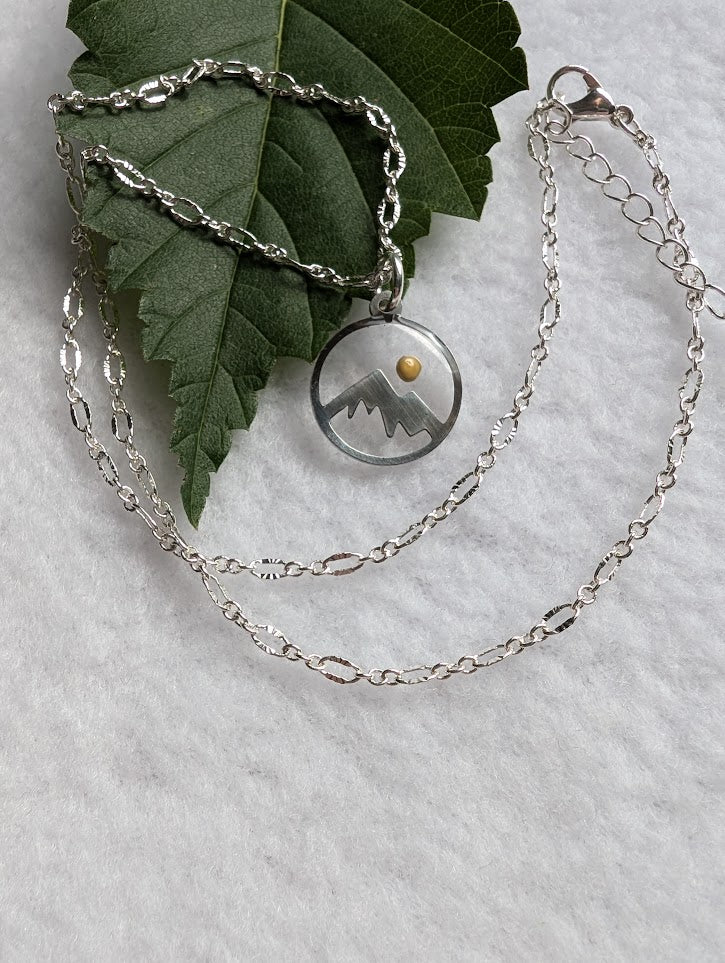 Silver mountain mustard seed necklace with silver chain