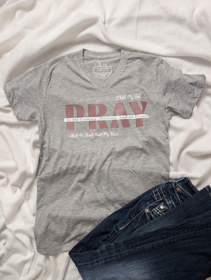 Pink and White Pray design, Heather Grey Small T Shirt