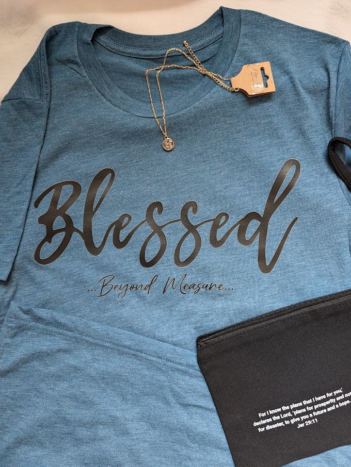 Black Blessed Beyond Measure steel blue Medium T Shirt