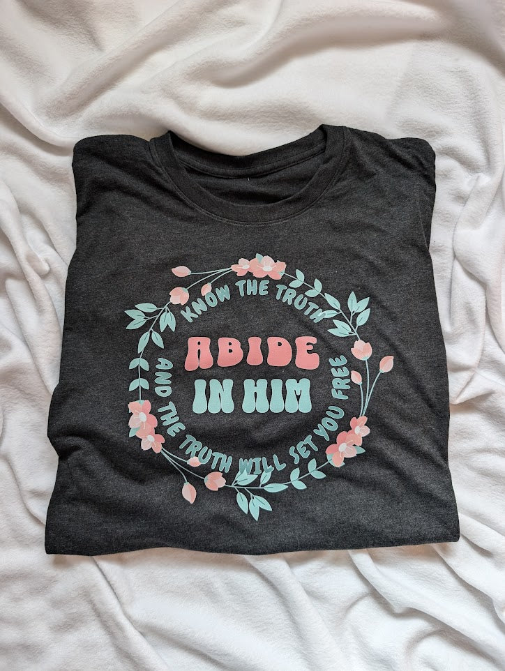 Abide in Him Pink and Green design on a black size 2XL T shirt
