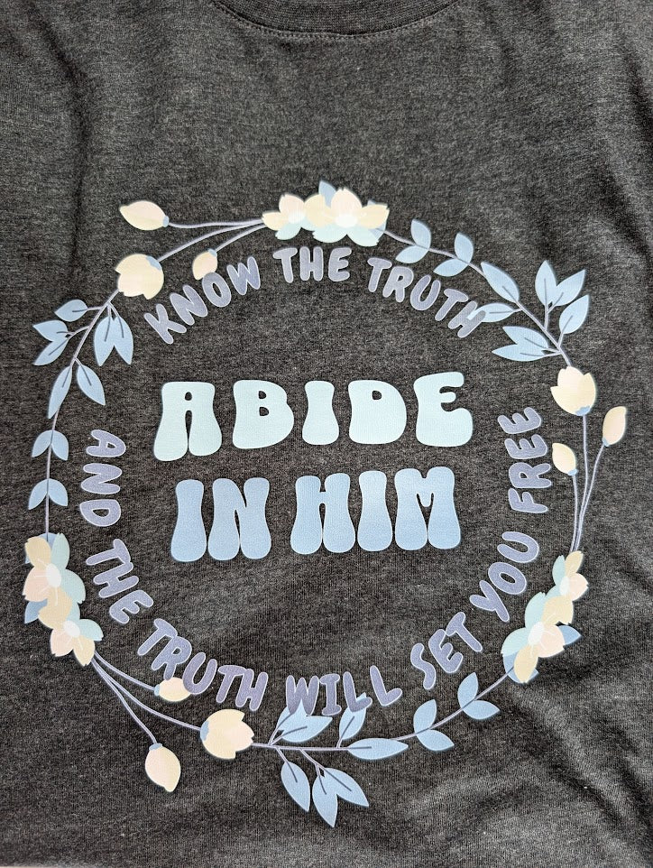 Abide in Him Blue and Cream design on a black size 3XL T shirt