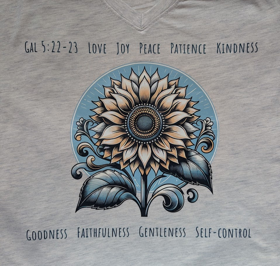 Fruits of the Spirit Sunflower V neck T shirt size 2XL