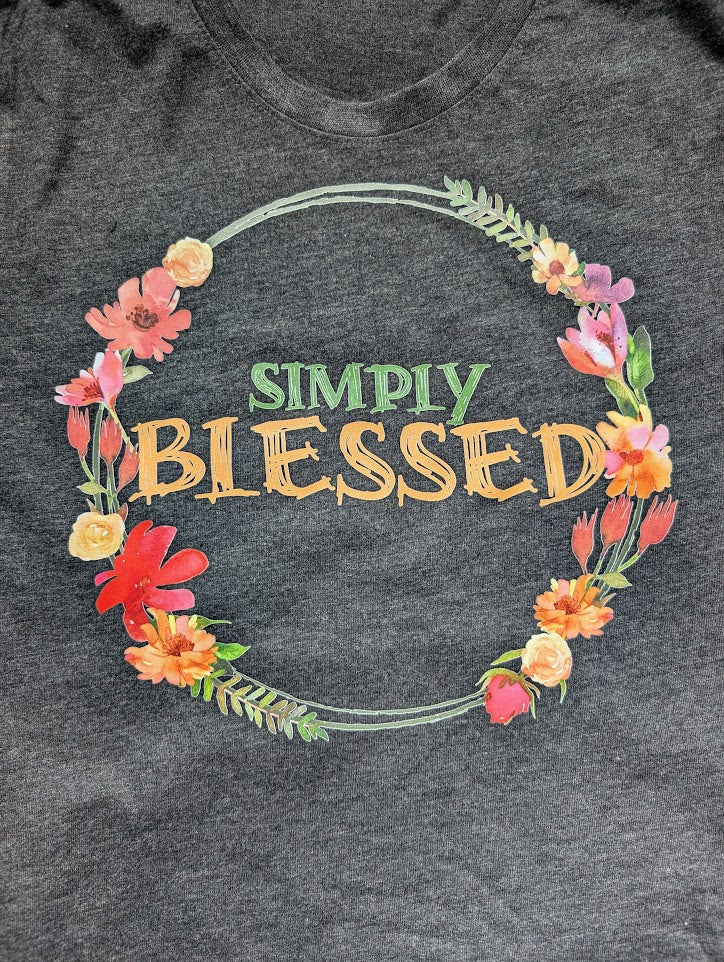 Simply Blessed floral heather black T shirt size small