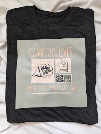 Changing Lives square design on a black XL T shirt