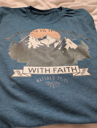Nothing is Impossible With Faith design on a blue XL T shirt