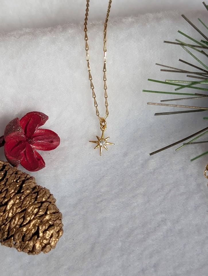 Four Stone Guiding Light Necklace with dainty gold chain