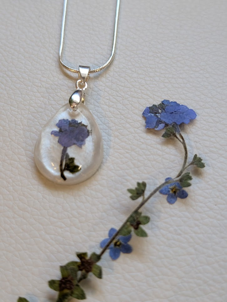 pearl forget-me-not, teardrop gem, adjustable silver chain