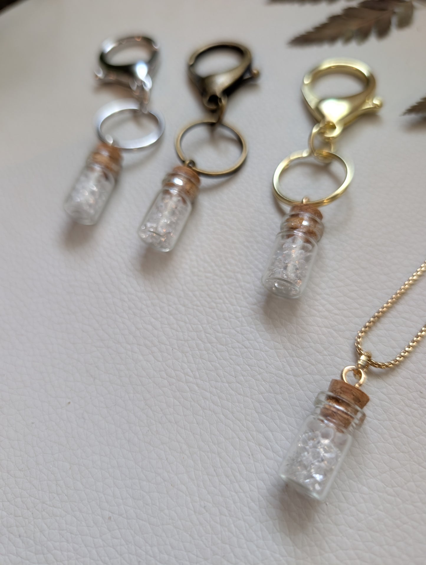 Tears in a Bottle Necklace with long gold box chain