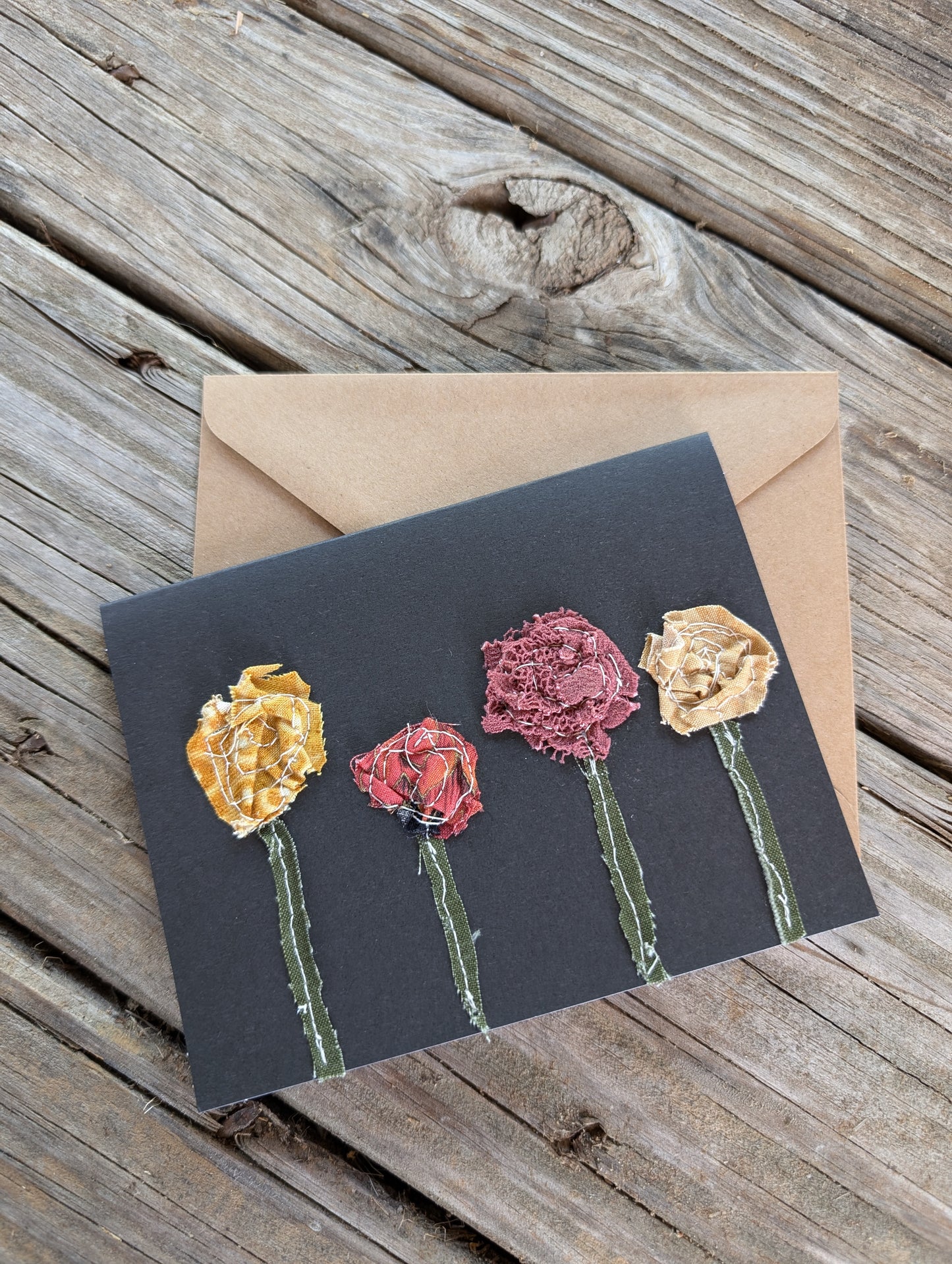 Artistic Sewn Greeting Card- multiple flowers