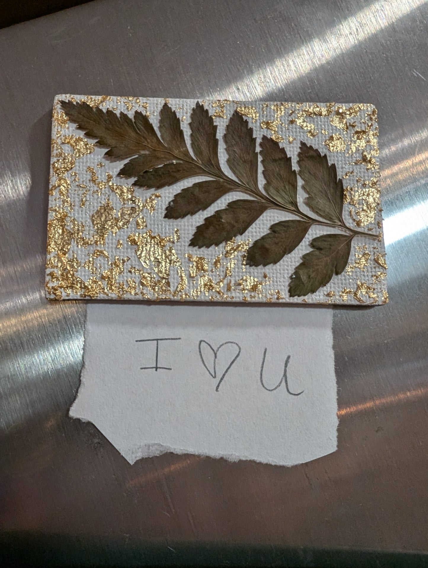 Set of 3 magnets (gold flake with real pressed leaves)