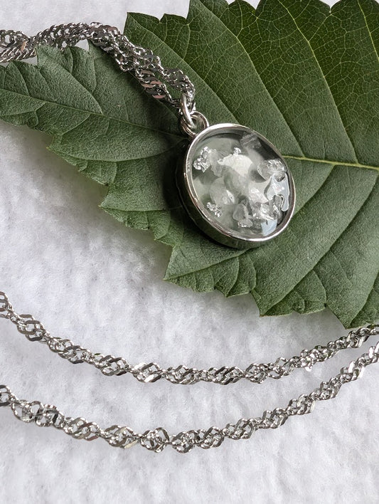 Large Silver Salt & Light Necklace with silver twist chain