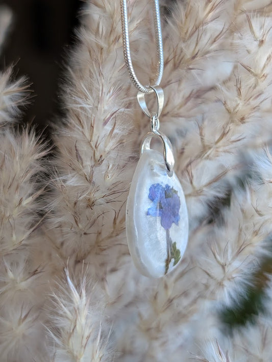 pearl forget-me-not, teardrop gem, adjustable silver chain