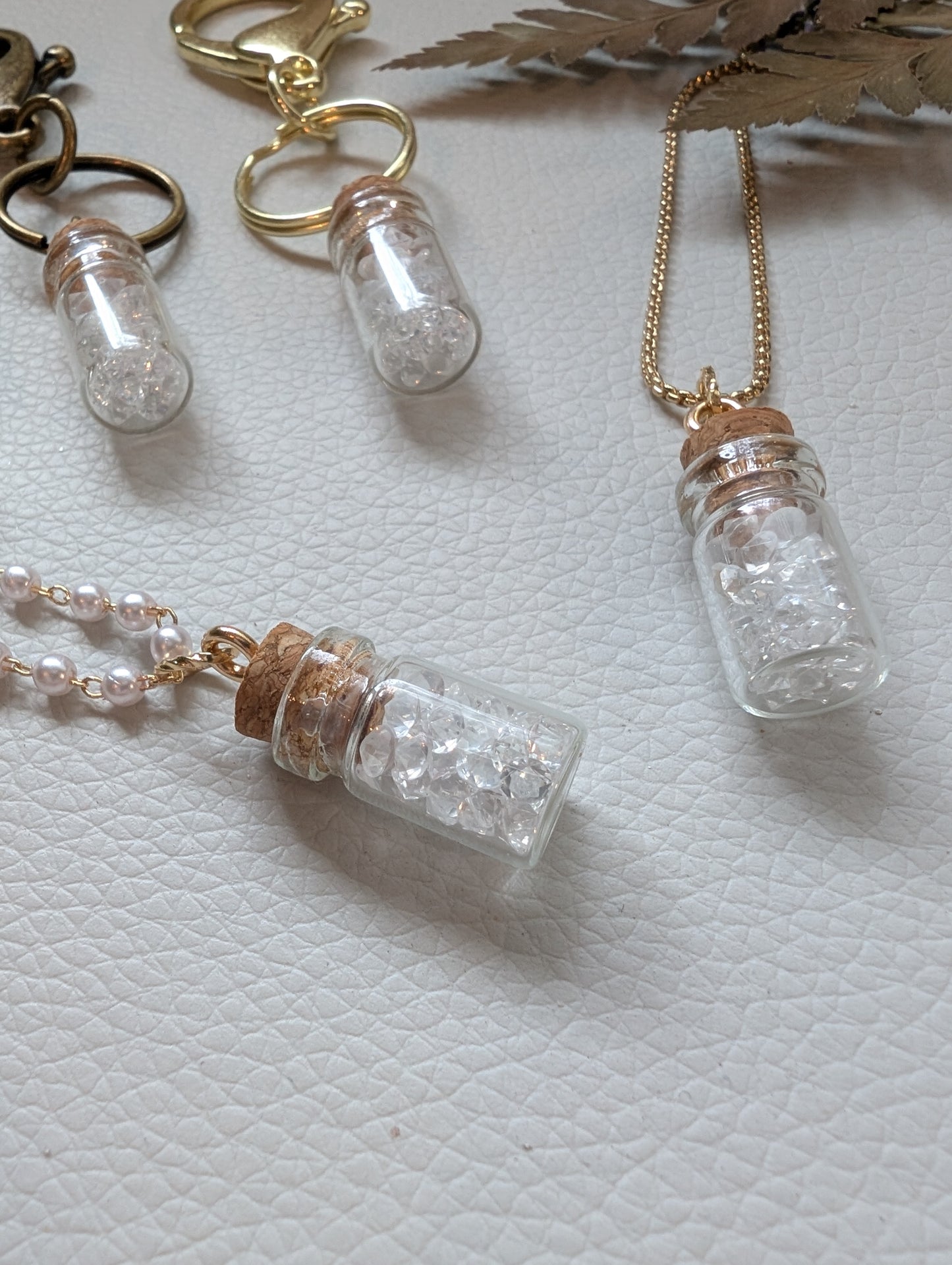 Tears in a Bottle Necklace with long pearl chain