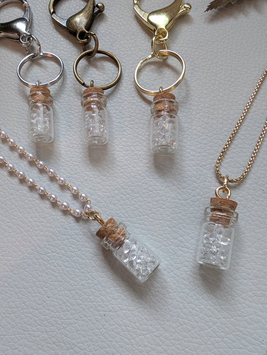 Tears in a Bottle Necklace with long gold box chain